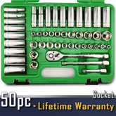 Steel Vision 3/8" Drive Impact Socket Set, 50-Piece Standard SAE and Metric Size, 6 Point, Cr-V, 3/8-Inch Ratchet Handle, Extension BaR